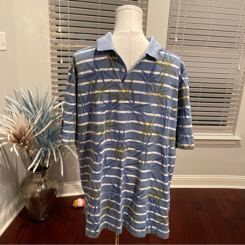 Tommy Bahama Blue and Green Striped Men's Shirt